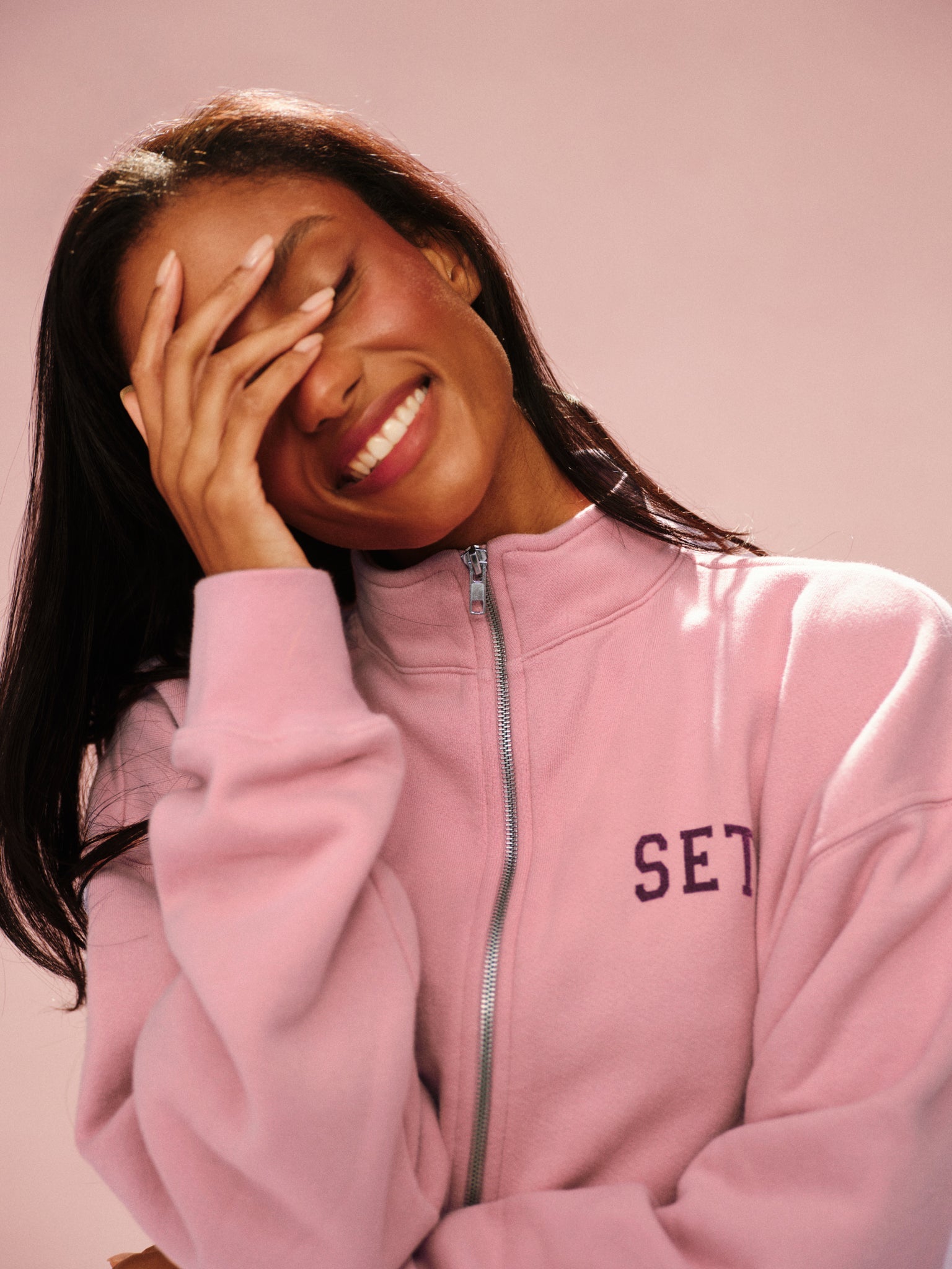MIDWEIGHT SWEATS STAPLE SET FUNNEL ZIP - ROSEBUD