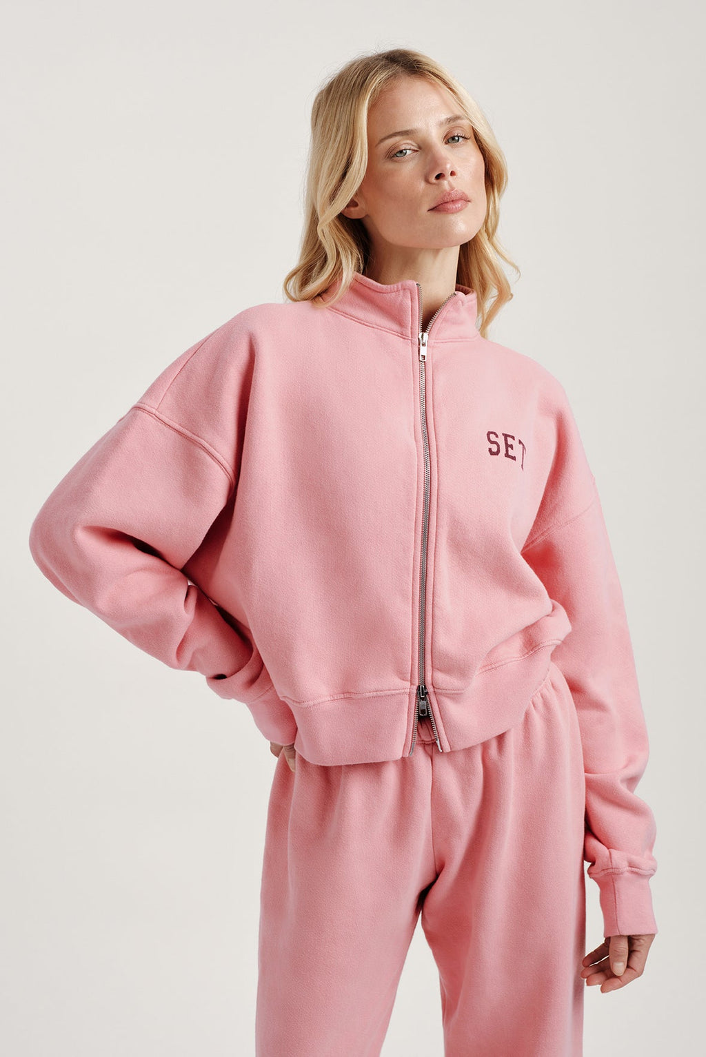 MIDWEIGHT SWEATS STAPLE SET FUNNEL ZIP - ROSEBUD