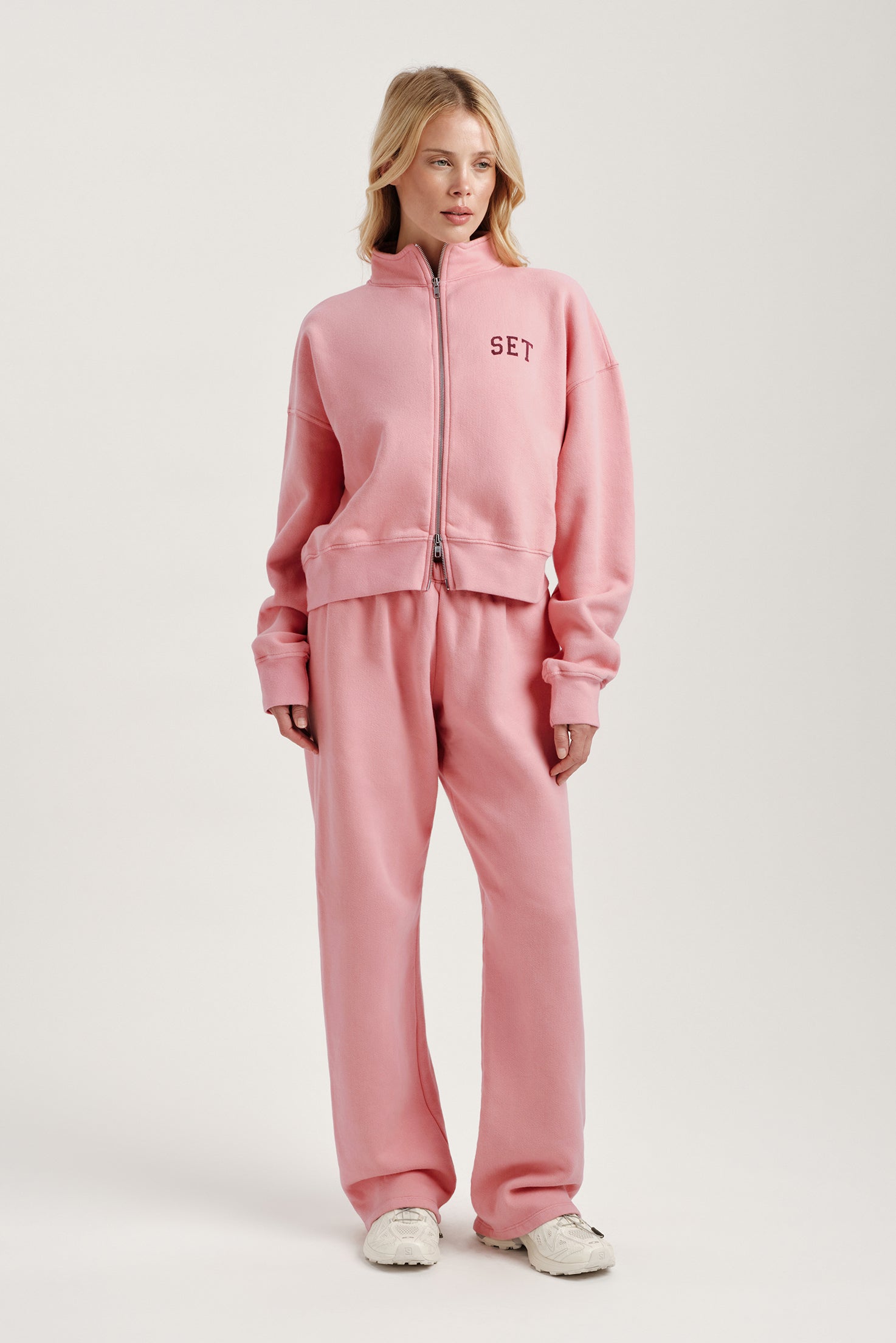 MIDWEIGHT SWEATS STAPLE SET FUNNEL ZIP - ROSEBUD