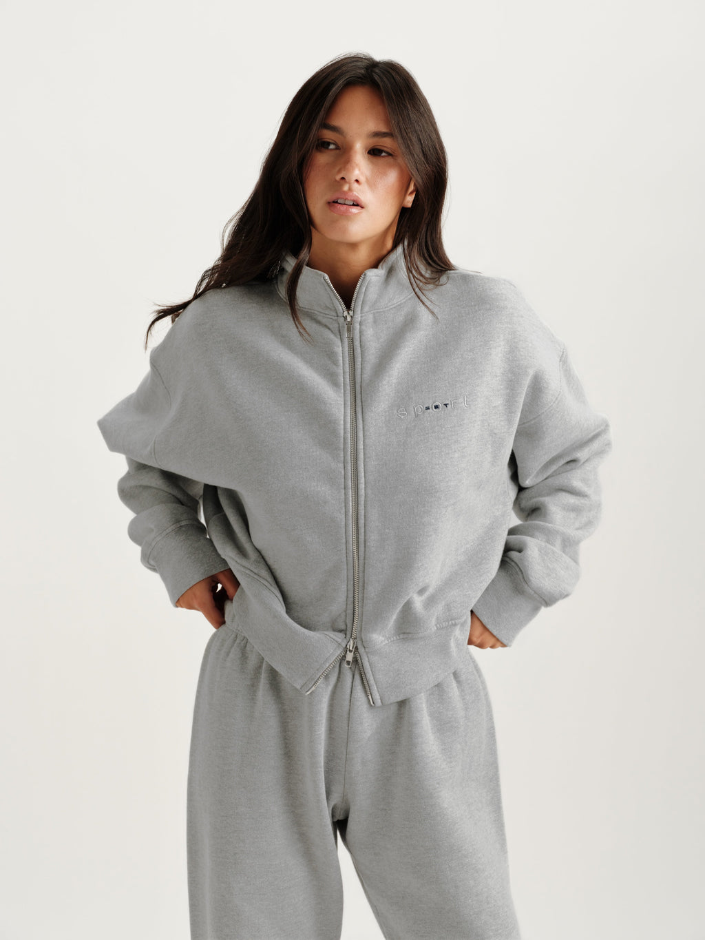 MIDWEIGHT SWEATS STAPLE SET FUNNEL ZIP - FOG HEATHER GREY
