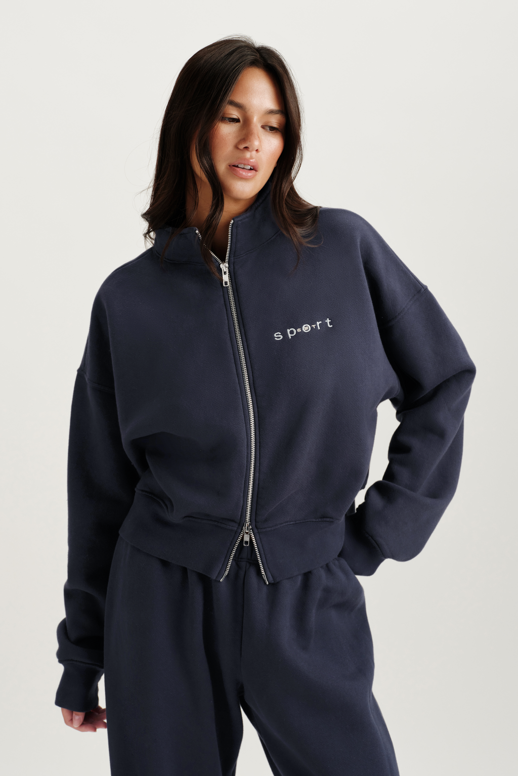 MIDWEIGHT SWEATS STAPLE SET FUNNEL ZIP - INDIGO