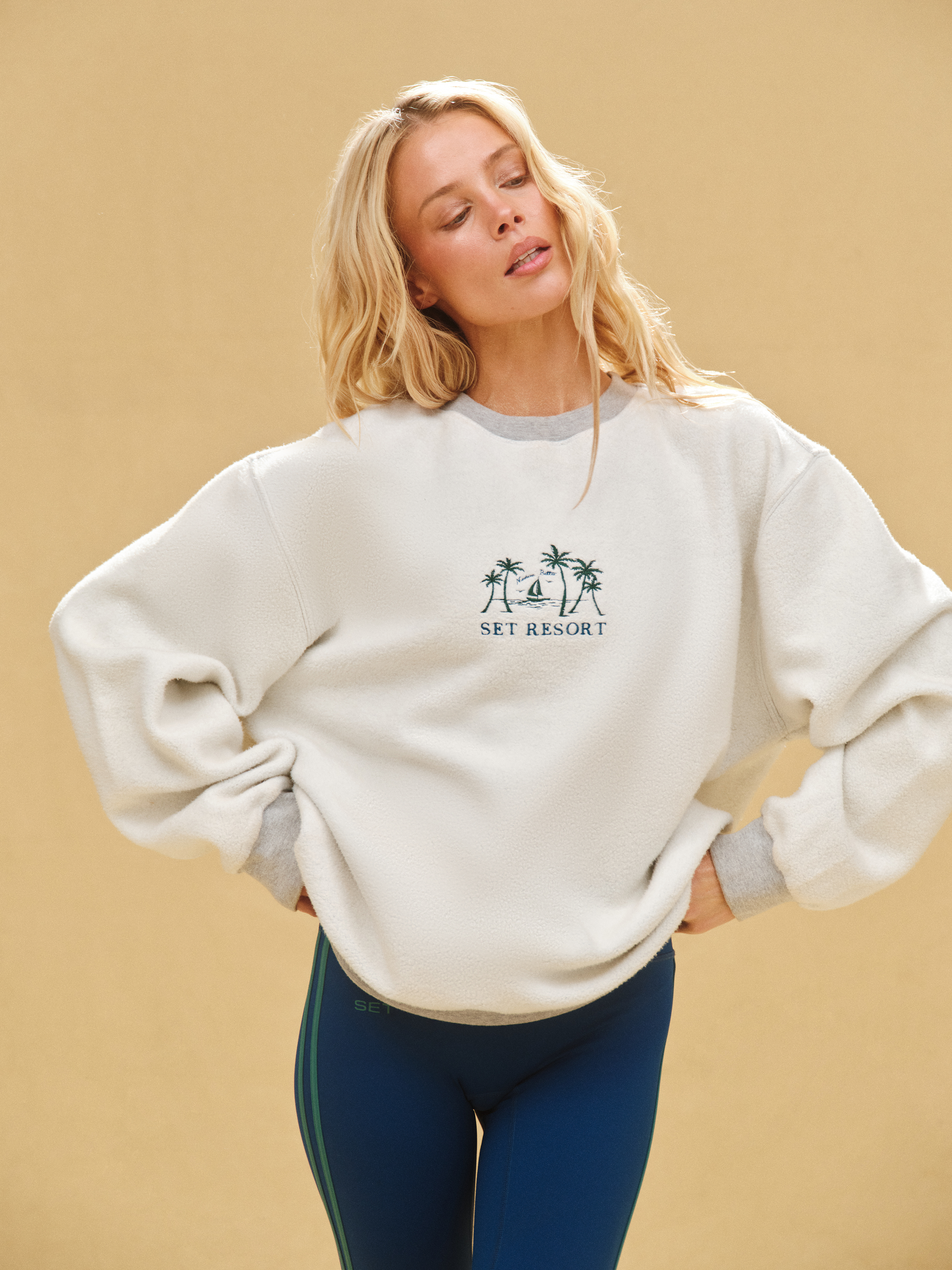 MIDWEIGHT SWEATS STAPLE SET REVERSE PALM CREWNECK - FOG HEATHER GREY